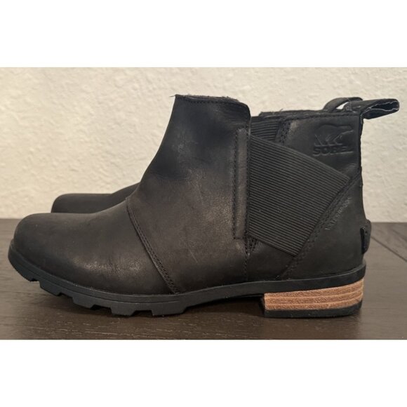 Sorel Boots Womens Size 6 Emelie Chelsea Ankle Bootie NL2671-010 Black Leather - Picture 1 of 13